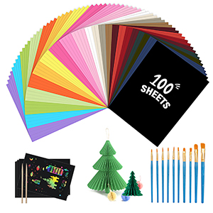 ViikiFain 100 Sheets Colored Cardstock Paper with 5 Scratch Papers 10 Paint Brushes, 250gsm Heavy Cardstock Paper 25 Assorted Colors Solid Core No White Core for Cricut Card Making, Craft, Painting(8.5 x 11
